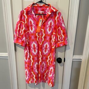 Jude Connally Pink and Orange Button Down Dress